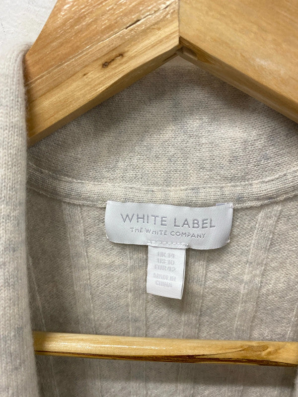 White Label Stylish Cream Ribbed Wool & Cashmere Blend Cardigan UK 14 VW001