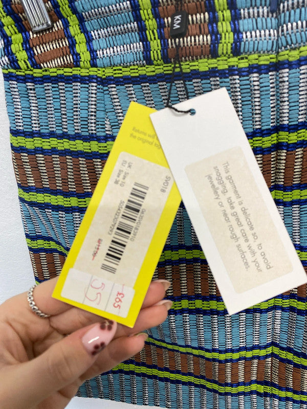 Lovely Karen millen woven button blue brown Mini skirt UK 10 KA001