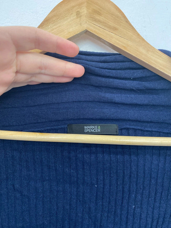 M&S Fabulous Navy Ribbed Cardigan UK 12 LW005