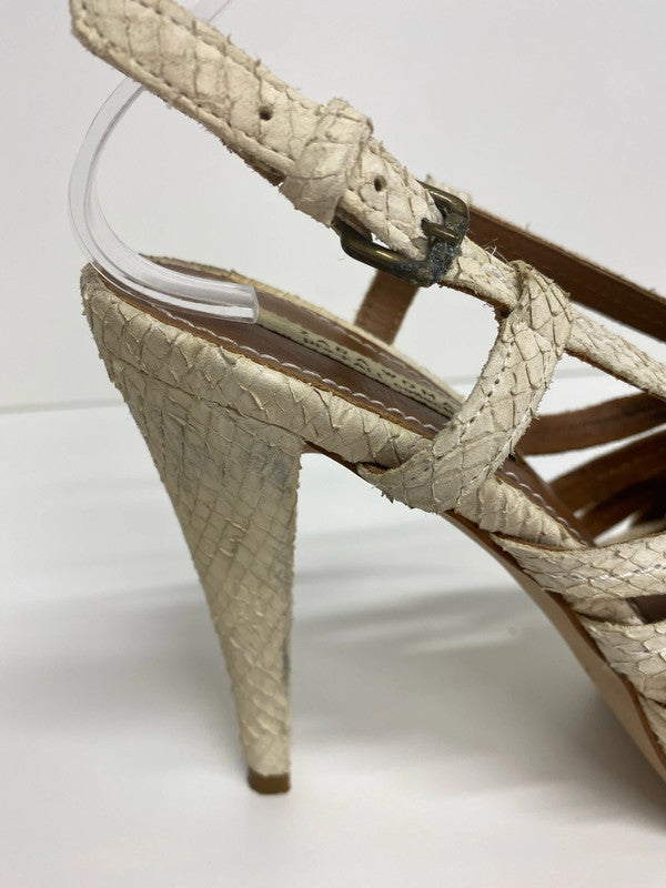 Zara Chic Cream Reptile Effect Heeled Sandals UK 5 AE001