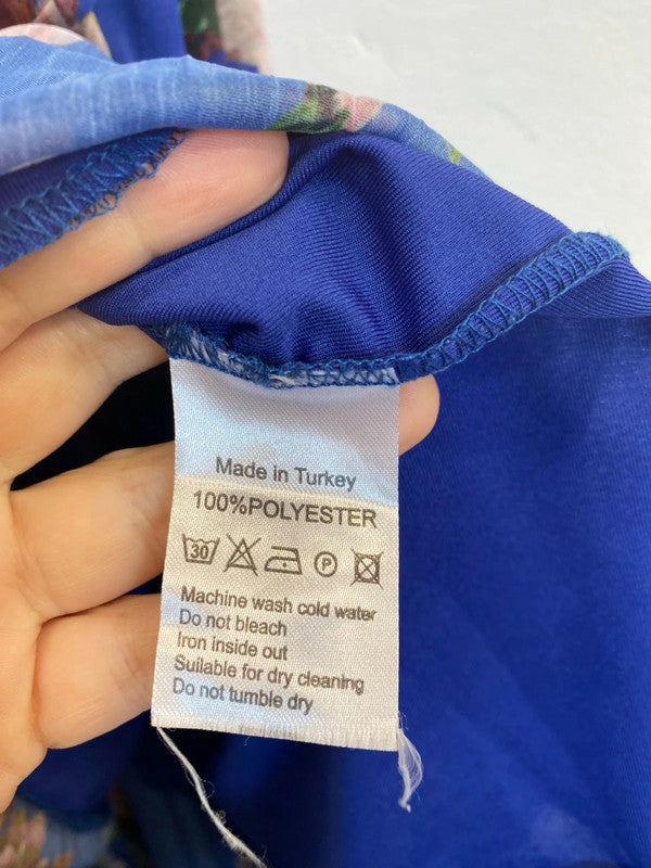 Urban Touch Stunning Blue Botanical Pattern Chiffon Midi Dress UK 14 GW001