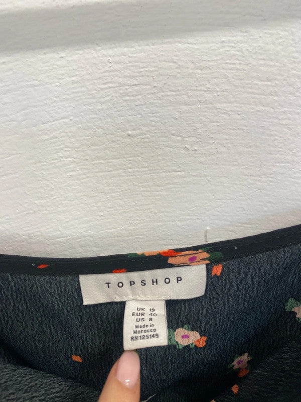 Lovely Topshop floral ditsy top black red UK 12 LB004