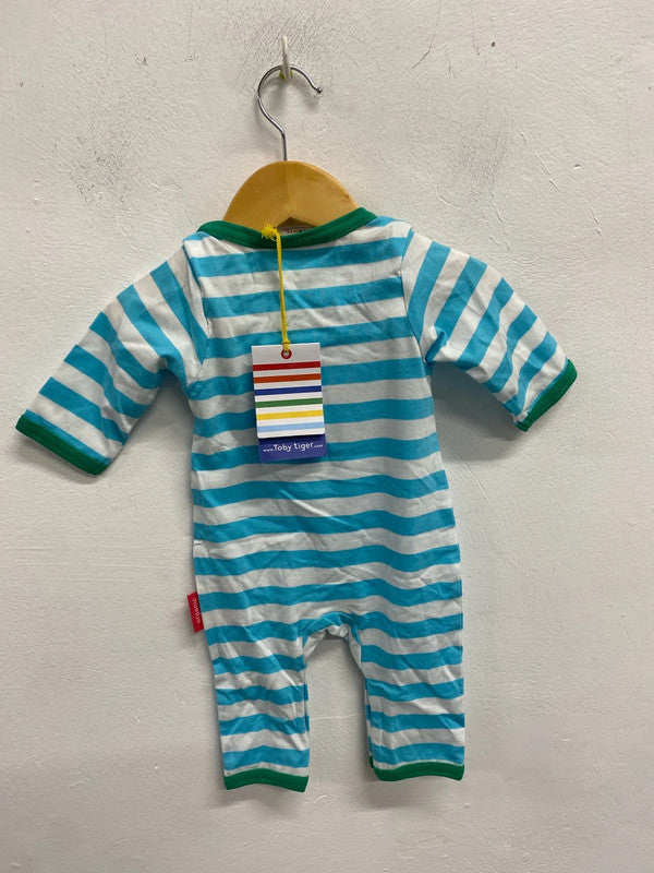 Lovely boys baby grow Toby tiger rainbow blue stripe 0-3 month RA001