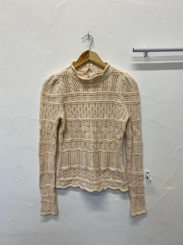 Fabulous Peach crochet knit wool blend jumper Uk10 JB001