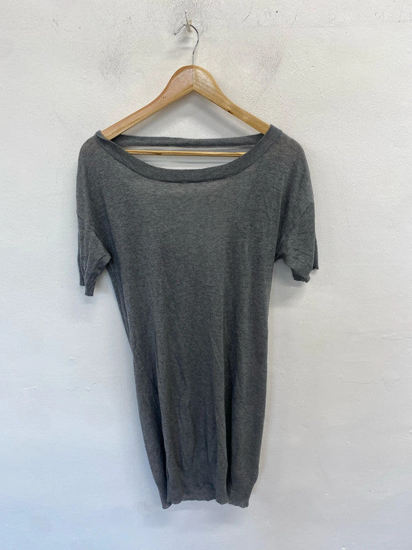 Lovely grey low back dress silk linen UK 10 LH002