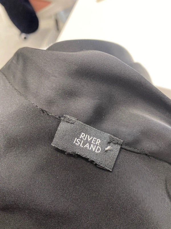 Stunning river island black satin blouse v neck UK S KM004