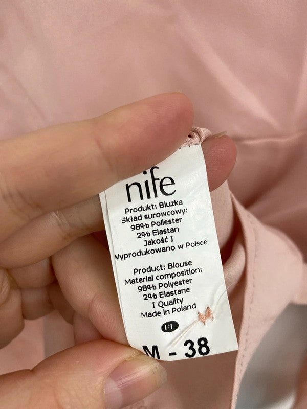 Nife Blush Pink Tie Neck Semi Sheer Blouse Size M AG006