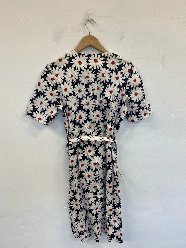 Stunning vintage ladies pride floral daisy midi belted dress UK 12 EC003