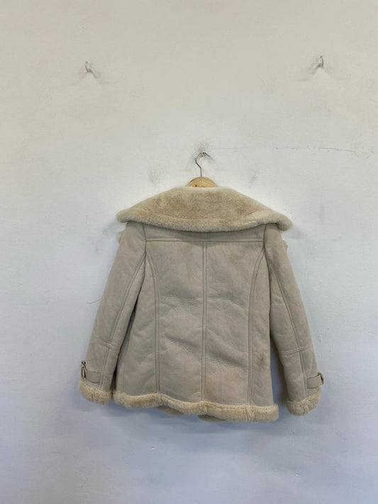 Next Fabulous Cream Faux Fur & Faux Leather Jacket UK 10 CJ001