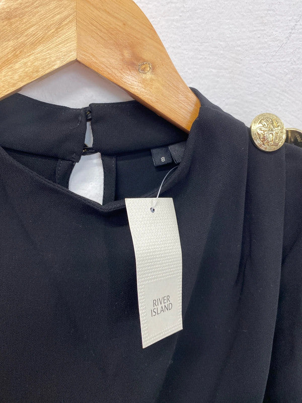 River Island Chic Black High Neck Button Detail Mini Dress UK 8 KM004