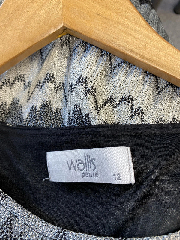 Fabulous Wallis Petite abstract dress Uk12 black & silver AO001