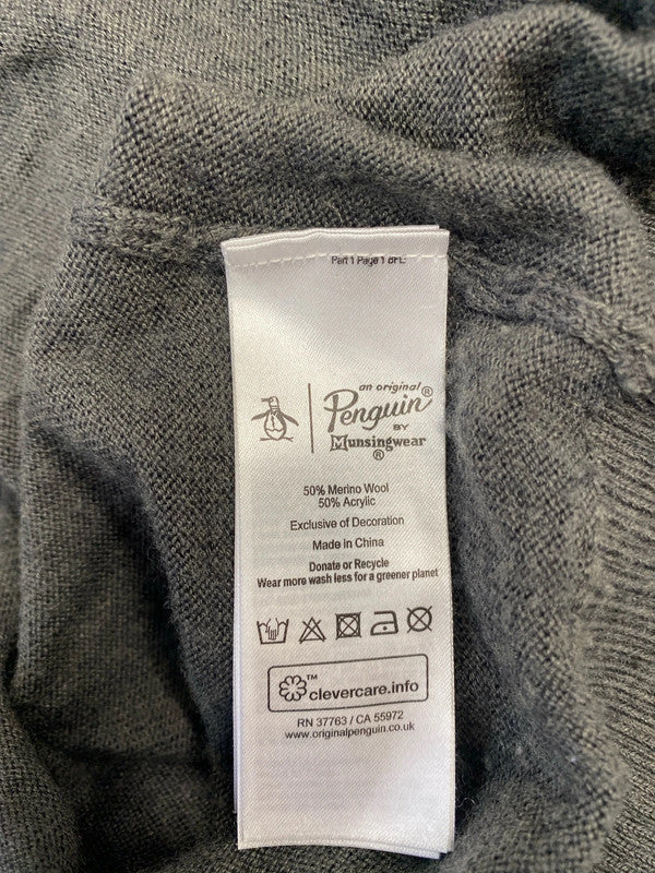 Fabulous Dark grey brown Penguin Merino blend soft sweater UkL SR006