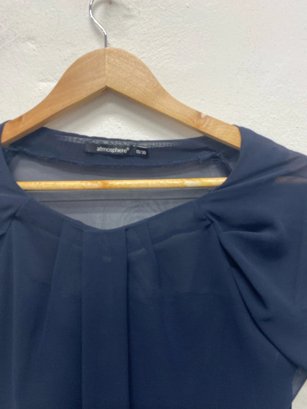 Stunning Navy sheer mesh with slip party occasion dress classy Uk10 MA003