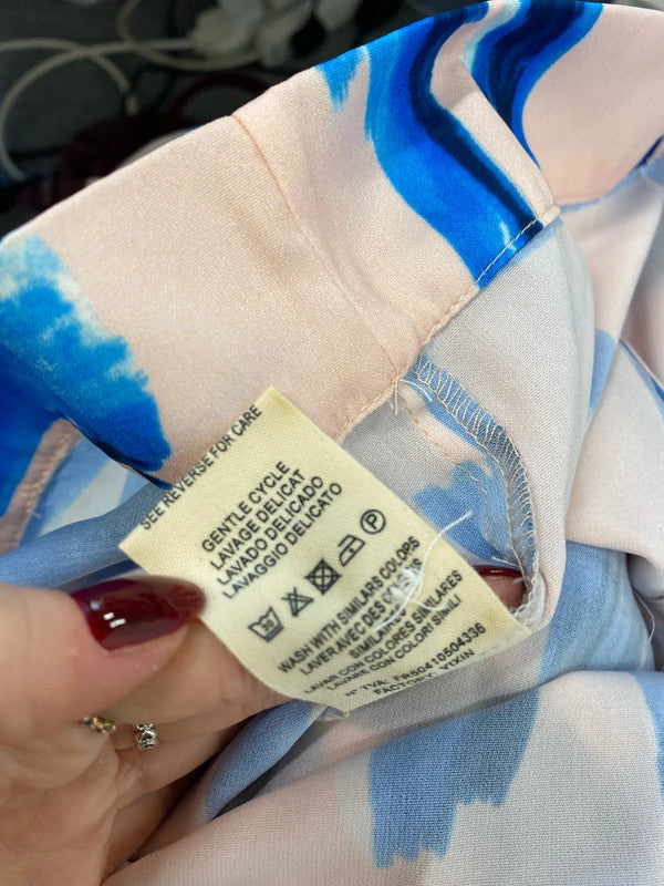 Lovely French blue pink tie cuff blouse UK S AG005