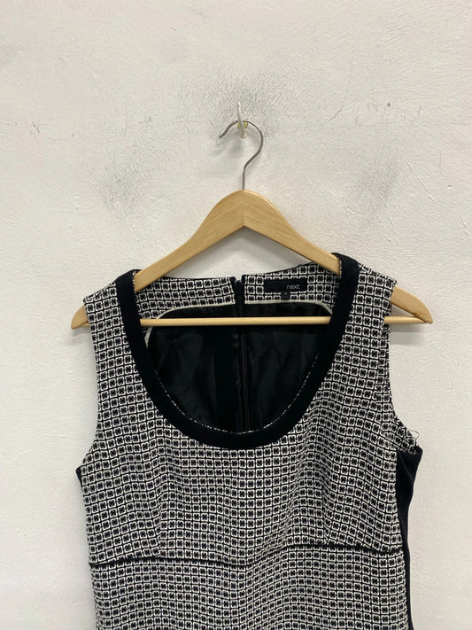 Gorgeous next black white square pattern midi formal dress UK 14 FR001