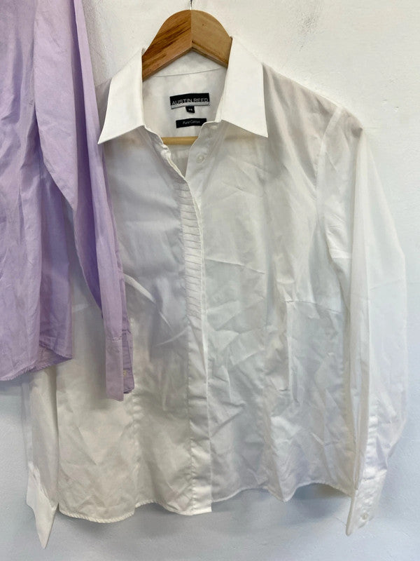 Fab duo of Austin Reed formal office wear shirts Uk14 lilac white #4 KM005