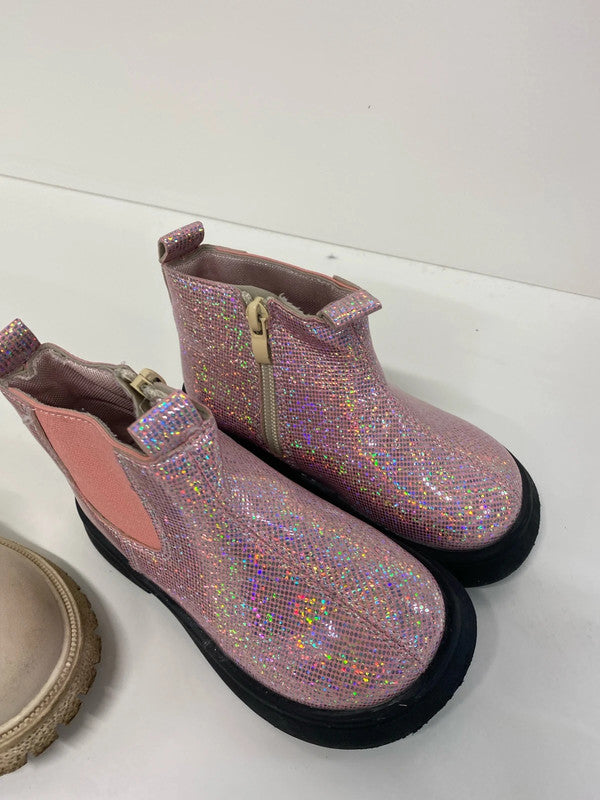 Fabulous bundle 5 Duo of girls ankle boots sparkly pink & cream uk26 JS005