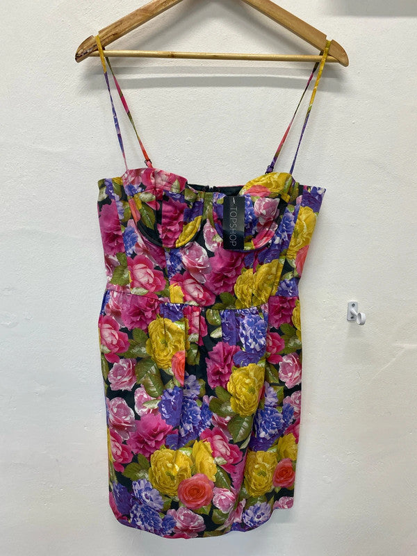 Fabulous Summer fruits florals Topshop mini dress Uk14 New LG006