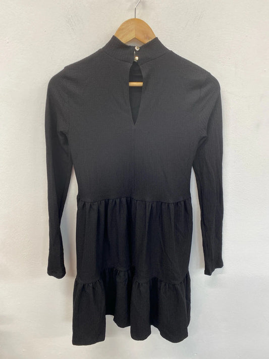 River Island Stylish Black Seersucker Mini Dress UK 8 KM004