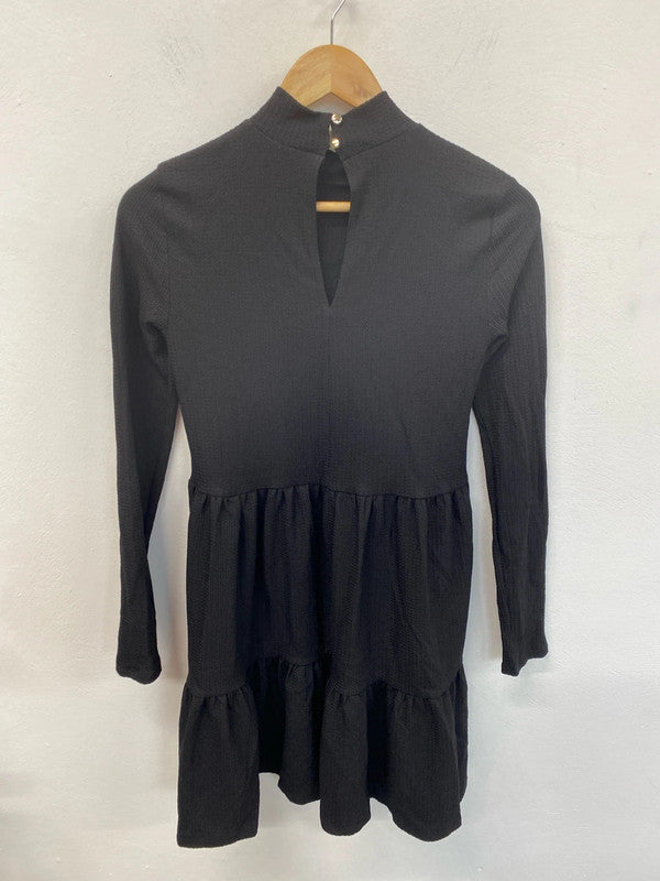 River Island Stylish Black Seersucker Mini Dress UK 8 KM004