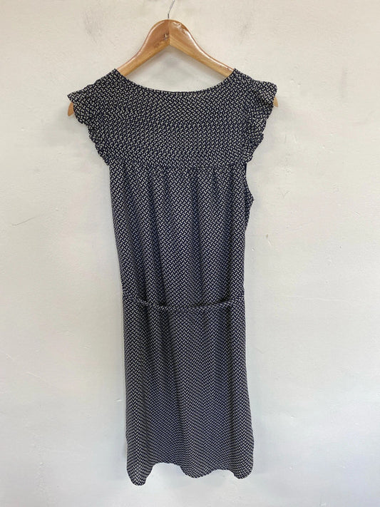 H&M Elegant Navy Butterfly Pattern Belted Midi Dress UK 10 WS001