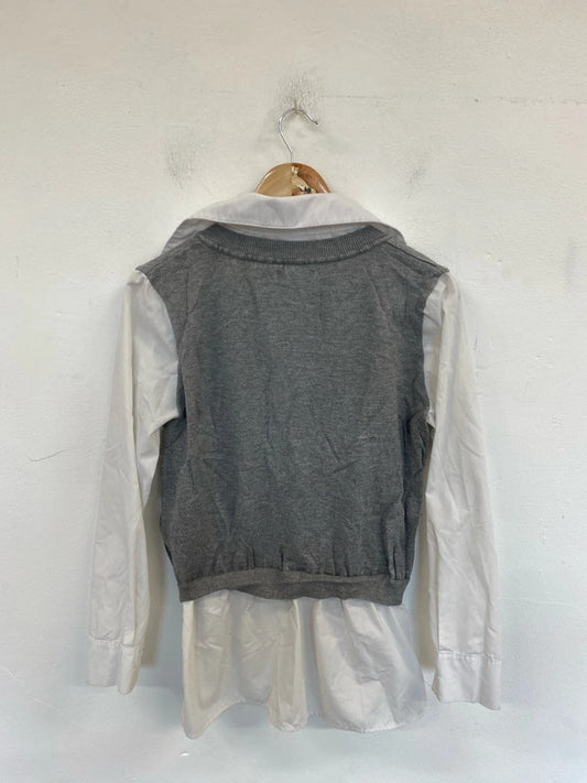 QED London Preppy Grey & White Vest Shirt Size M PJ001