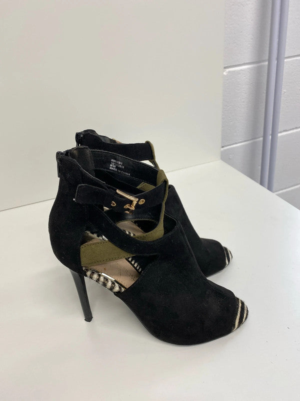 Fabulous River Island stilletto black peep toe boot UK6 KM004