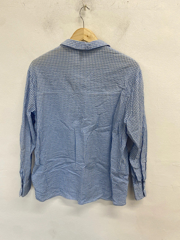Lovely H&M blue seer sucker checked shirt UK S LB005