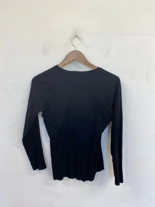 Karen Millen Stylish Black Long Sleeve Raw Hem Shirt UK 12 LN001