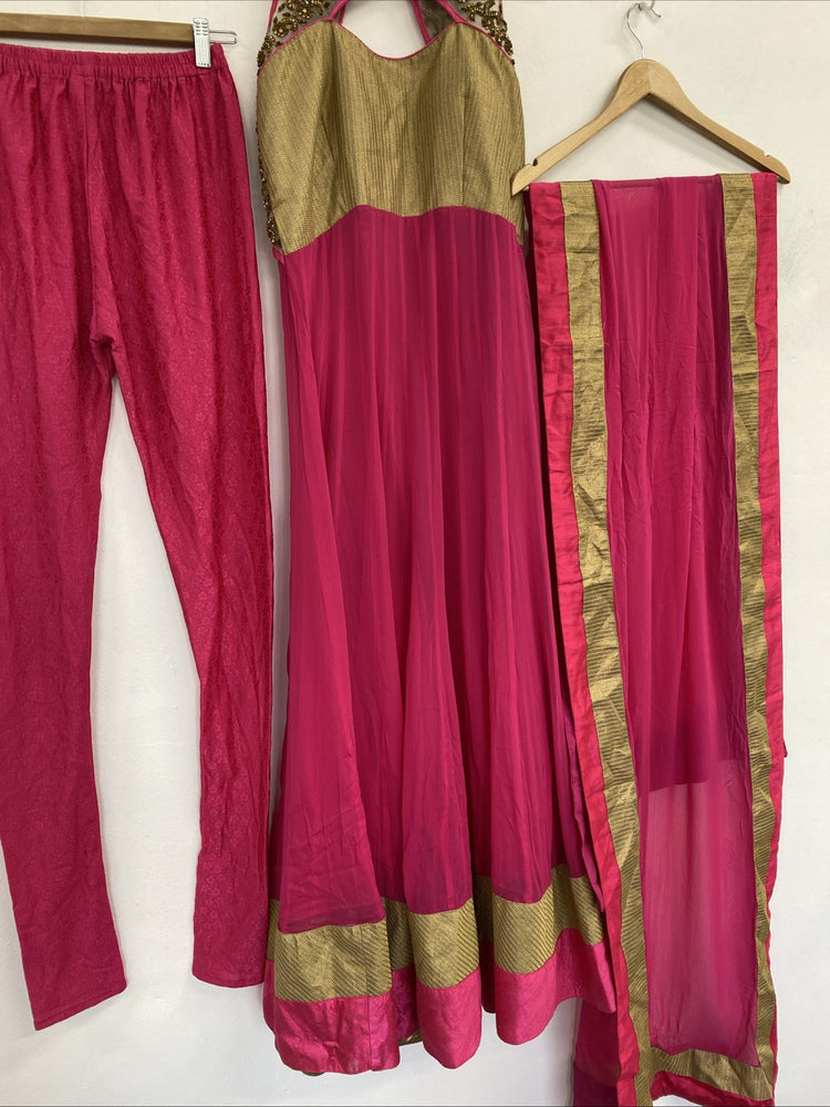 Anarkali dress lenga party wear Pink And Gold Size 8-10 Stunning EC001
