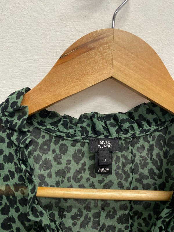 Stunning river island green black leopard smock dress UK 8 KM004