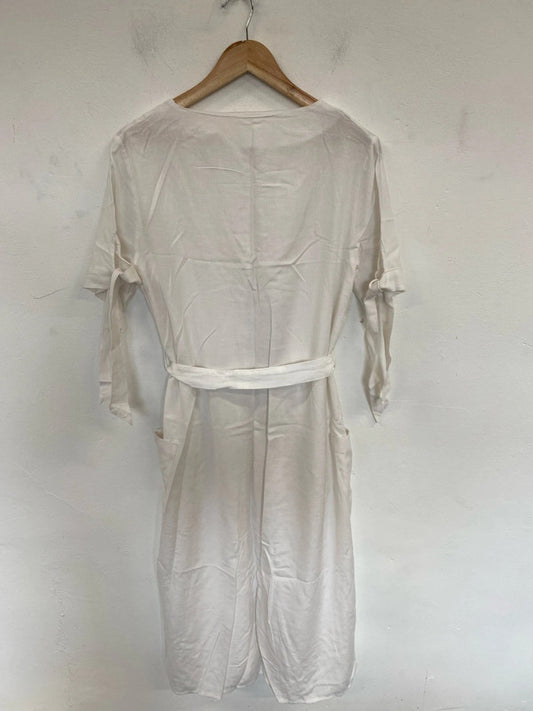 Next Stylish White Button Up Beach Midi Dress UK 12 MB001