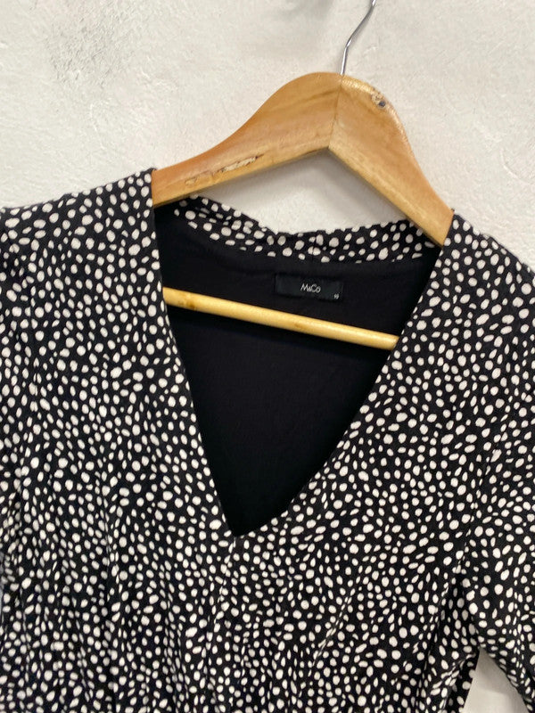 Fabulous M&co black white spotty dress v neck UK 10 LD001