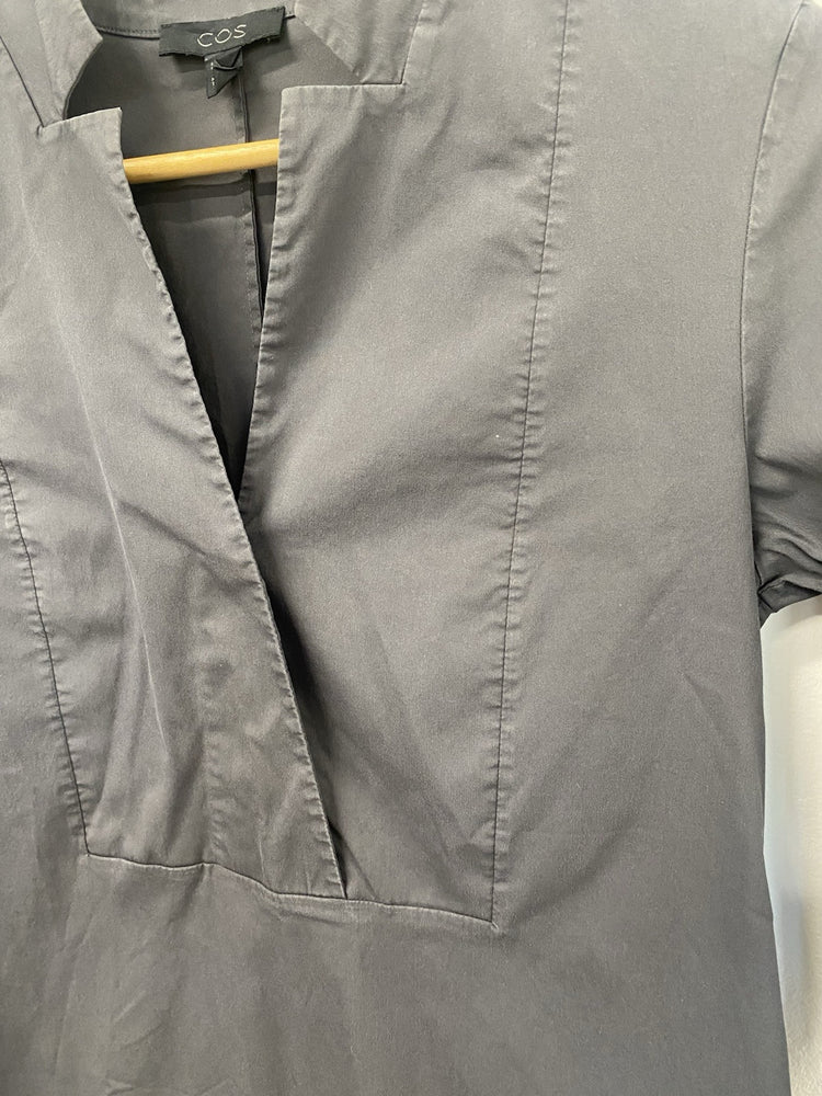 COS Grey Tunic Smock MIDI Dress Cotton Long Sleeves With Pockets Size36 FE001