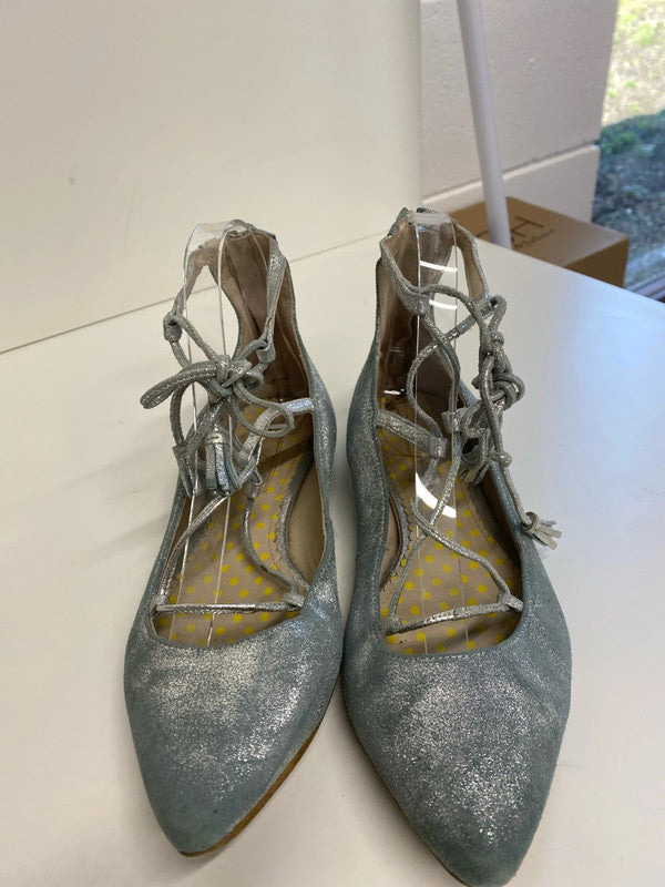 Fabulous Boden silver turquoise Ballet flats leather pearlescent Uk5 MH002
