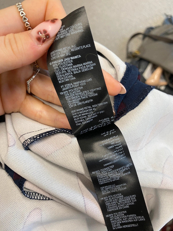 Stunning Jasper Conran navy burgundy pattern midi tie waist dress UK 14 MD002