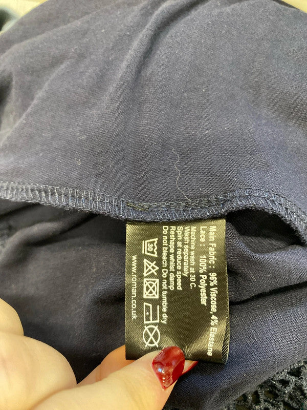 Lovely Roman broderie navy maxi dress UK 10 AO001