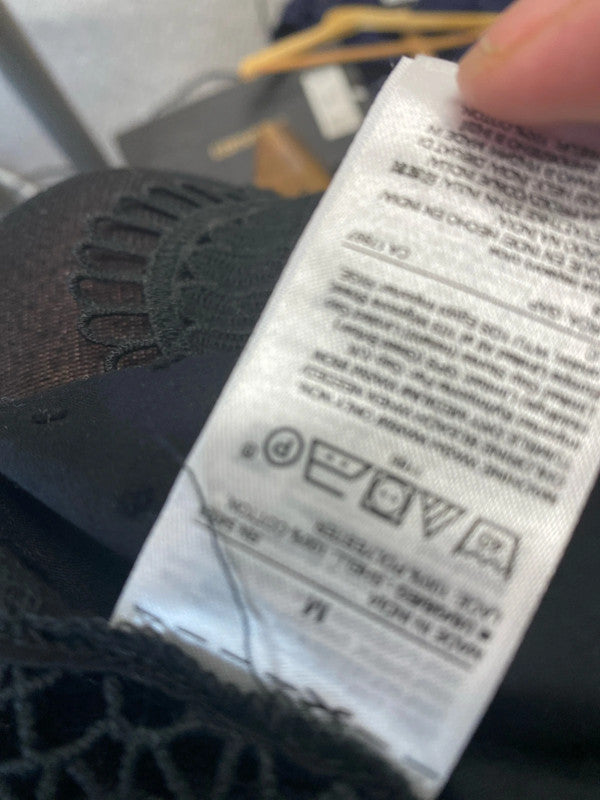 Fabulous Black broderie cotton boho top Uk M 12 NN001