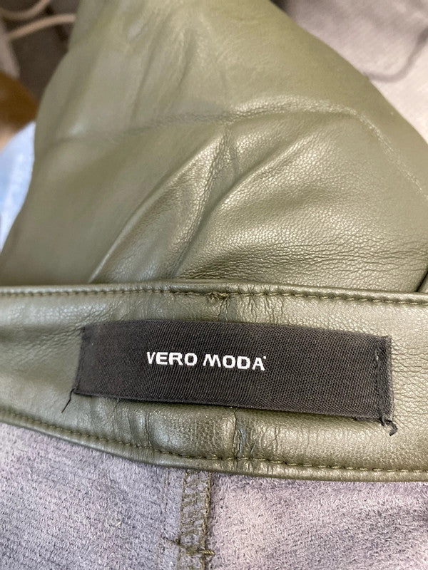 Fabulous Moss Green faux leather trousers UkL straight leg KS002