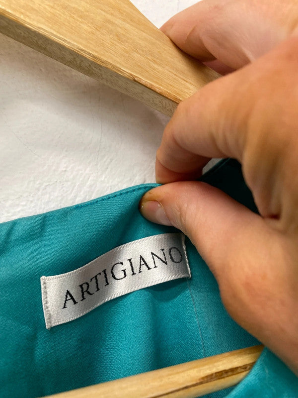 Fabulous Artigiano teal soft peacock Uk12 dress New LW005