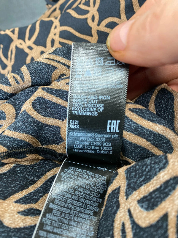 Fabulous M&S black & fawn chain pattern high neck top Uk12 Autograph LD003