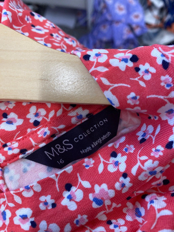 Fabulous Coral pink Reds jersey orients vibes dress M&S Uk16 GW001