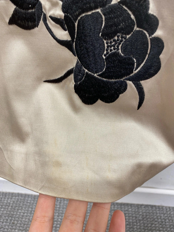 Coast Gorgeous Cream & Black Floral Embroidered Satin Belted Dress UK 14 AW002