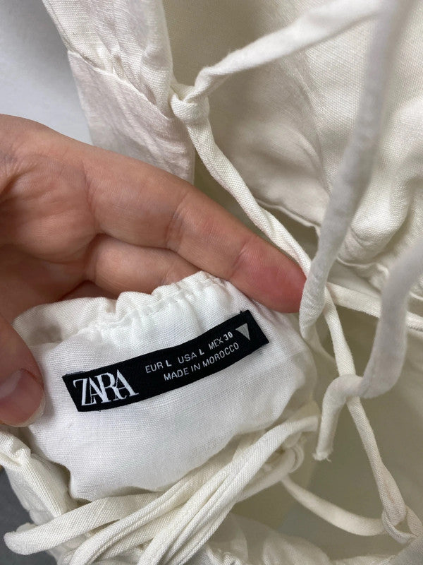 Zara Stylish Cream Puff Sleeve Mini Dress Size L KS002