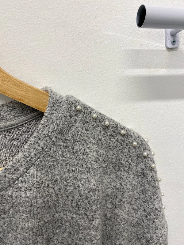 Fabulous H&M grey marl pearl embellished Jumper loose fit UkL KM003