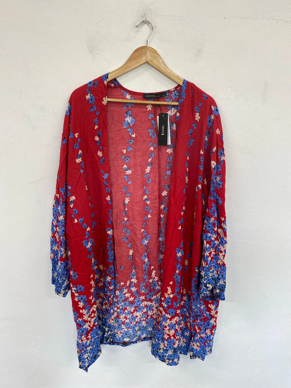 Zanzea Fabulous Red & Blue Floral Kimono UK 18 RG021
