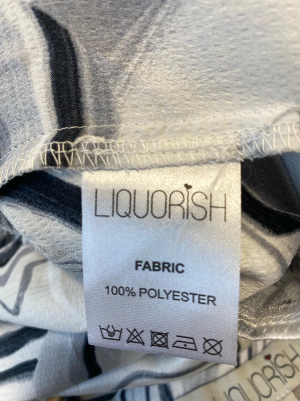 Fabulous Liquorish Black white swirl dress faux wrap Uk18 New LG006