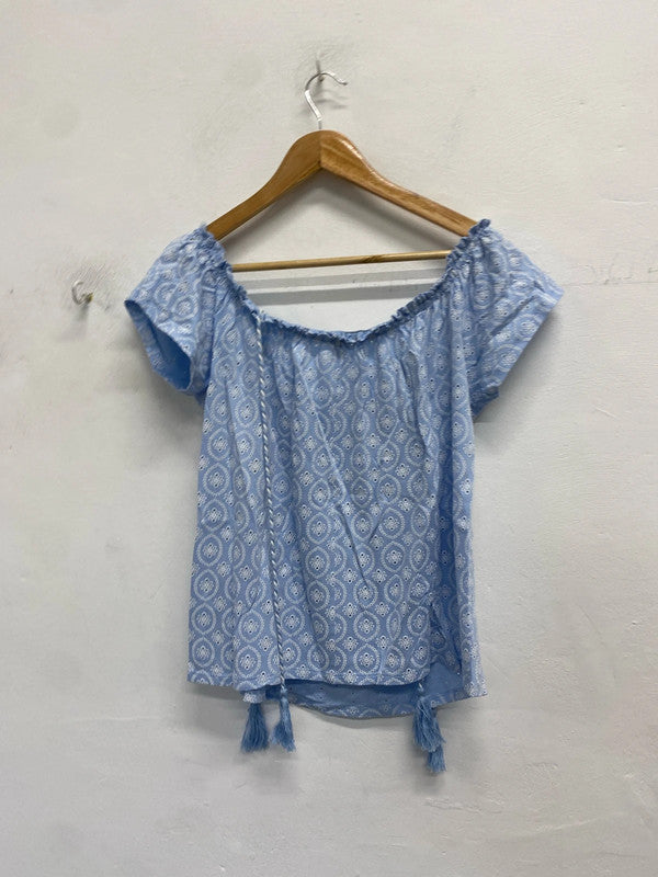 Falmer heritage blue pattern Ditsy top UK 14 JW002