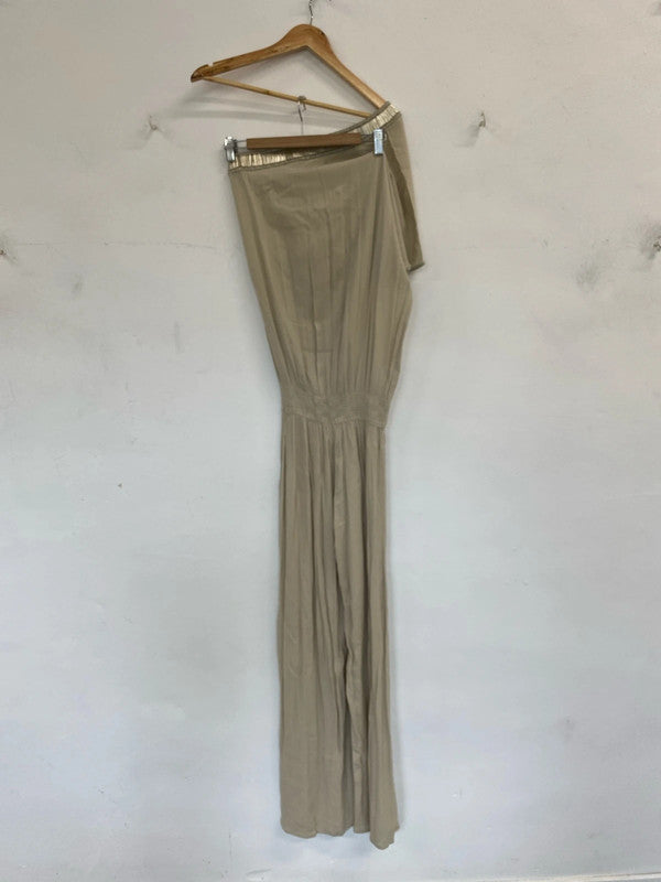 Mele Elegant Taupe Gold Beaded Collar Jumpsuit UK 12 MB001