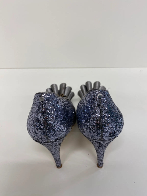 Fabulous Ted Baker Mayter pewter silver glitter stilettos Uk5 JA002
